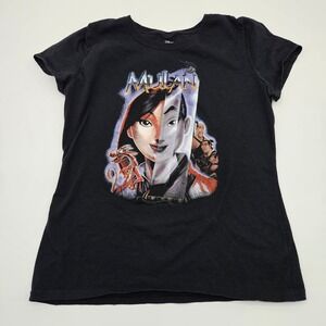 Disney Mulan Graphic T Shirt Black Short Sleeve Cotton Size L
